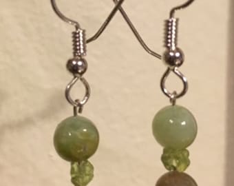 Sterling Silver Opal and Peridot Earrings
