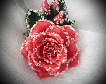 Polymer clay frozen rose brooch