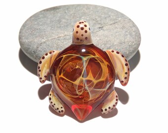 Glass Pendant - Cosmic Red Turtle Pendant - Glass Jewelry - Hand Blown Glass - Turtle Pendant - Handcrafted Necklace - Borosilicate Turtle