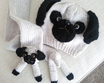 Pug Hat and Pug Scarf