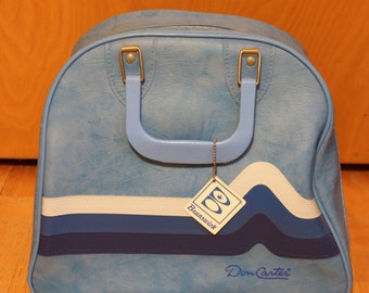 Vintage Retro Blue White Stripe Don Carter Brunswick Tag Bowling Bag