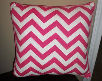 Pink and White Chevron Pillow