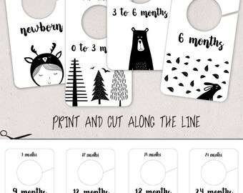 Black and White Closet Dividers, Baby Closet Organizer, Hanger Dividers, Clothing Size Dividers, Printable Nursery Organization, Baby Room