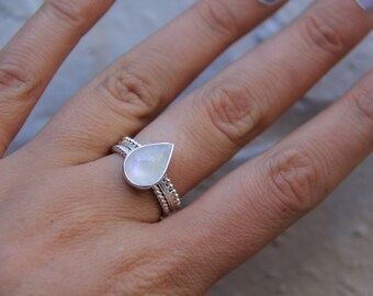 Teardrop Talisman: Moonstone Ring, Sterling Silver Ring, Boho Ring, Gypsy Ring, Stone Ring, Statement Ring, Sunsara Jewellery
