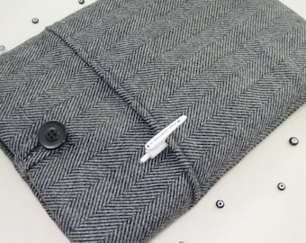 Gray Herringbone Wool Laptop Sleeve 13" MacBook Case Padded MacBook Pro Sleeve, MacBook Computer Cover
