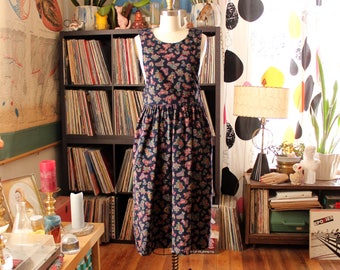 paisley corduroy apron dress, womens xs small pinafore