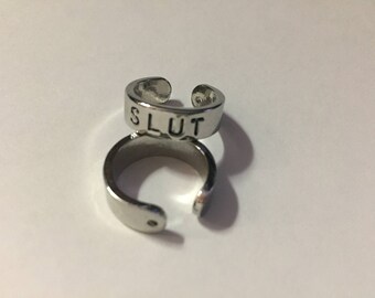 One SILVER Slut, Whore, BBC, Hotwife or QOS Toe Ring, Choose one Swinger Jewelry Lifestyle