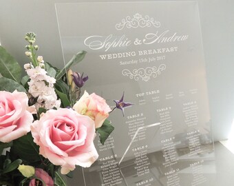 Clear acrylic Perspex 'Eva' A2 wedding table plan