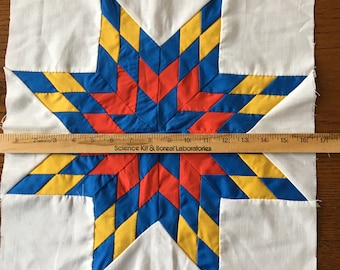 Eight Pointed Star Quilt Blocks 16.25" Red Blue Yellow/Cheddar