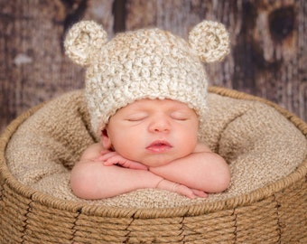 Newborn baby girl, boy, preemie, bear hat