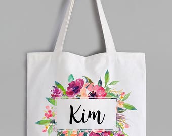 Personalised Custom Name Flower Cotton Tote Bag Birthday Mother's Day Gift Favor