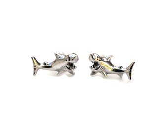 Shark Sterling Silver Stud Earrings 11mm - Sterling Silver Shark Post Earrings - 925 Shark Earrings - Shark Jewelry - Shark Studs