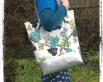 Vintage barkcloth fabric oversized tote bag -ivy