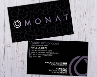 Monat Business Cards - Black with Purple Pattern Design - Durable 16pt - Rich Matte Finish -PRINTED and SHIPPED Directly to YOU!