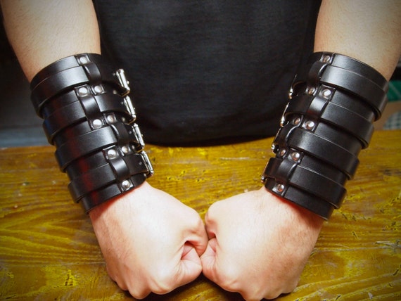 Pair of Black Leather wide Rocker Gauntlets BLS style Custom made for YOU in USA by Freddie Matara