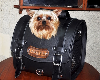 Leather Mini Pet Carrier, Genuine Leather, PU Leather, Personalized Pet Carrier, Dog Carrier, Dog Carrier Messenger, Dog Carrier Tote