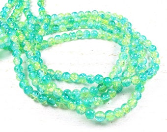 50 green & yellow 6mm two-tone cracked glass beads