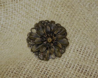 1 grosse fleur en métal bronze filigrane pétales pistils 47mm