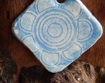 Blue and White Funky Flower Patterened Ceramic Necklace