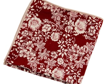 Men's Red FloralPocket SquareWedding Handkerchief,Groomsmen ,Father Gift,Boyfriend,Gift,Party,Vintage,White,Wedding Accessories,Graduation