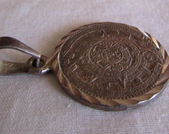 Sterling Silver Aztec Calendar Pendant