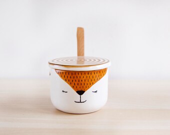 Cute arctic Fox ceramic sugar bowl with lid and spoon, Pottery sugar bowl, Ceramics & pottery, Kawaii ceramic, Cute gift, Ceramics Clay
