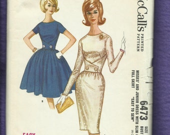 1960's McCalls 6473 Mid Century Fitted Bodice Wiggle & Bubble Dresses Size 14
