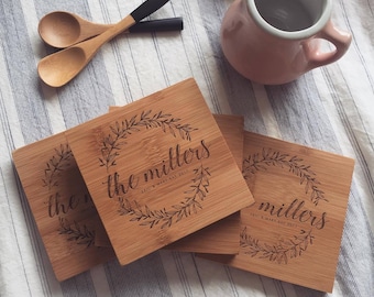Custom Coasters, Wood Coasters, Engraved Coasters, Personalized Coasters, Wedding Gift Coasters, Customized Coasters, Coasters Wedding