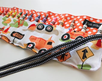 Boy Easter Basket Gift-Construction Trucks Crayon Holder-Boy Birthday Gift-Boy Birthday Party Favor-Boy Crayon Roll-Toy
