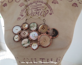Soldered Button Necklace Mother of Pearl Bib Necklace Handmade