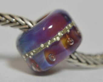 Unique Handmade Lampwork Glass European Charm Bead with Pure Silver - SRA - Fits all charm bracelets - Silver Core Options