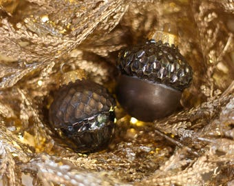 Handmade Ceramic Christmas Ornament Acorns - Set of Two