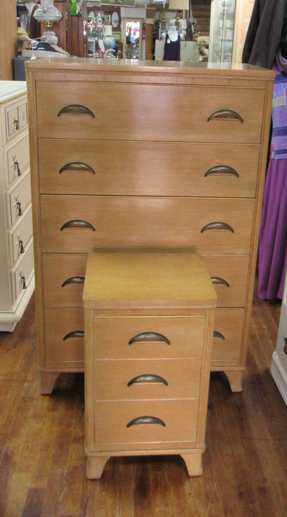 Mid Century Modern Blonde tall dresser and night stand
