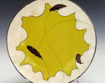 Dinner Plate in Chartreuse with Feather Details