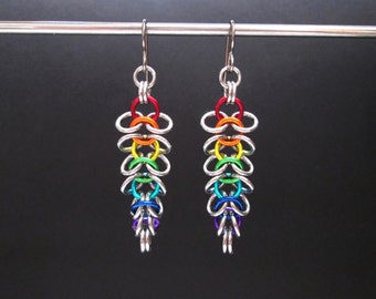 Rainbow Earrings, Chainmail Jewelry, Hypoallergenic Earrings, Chainmaille Earrings, Tapered Earrings, Rainbow Dangle Earrings