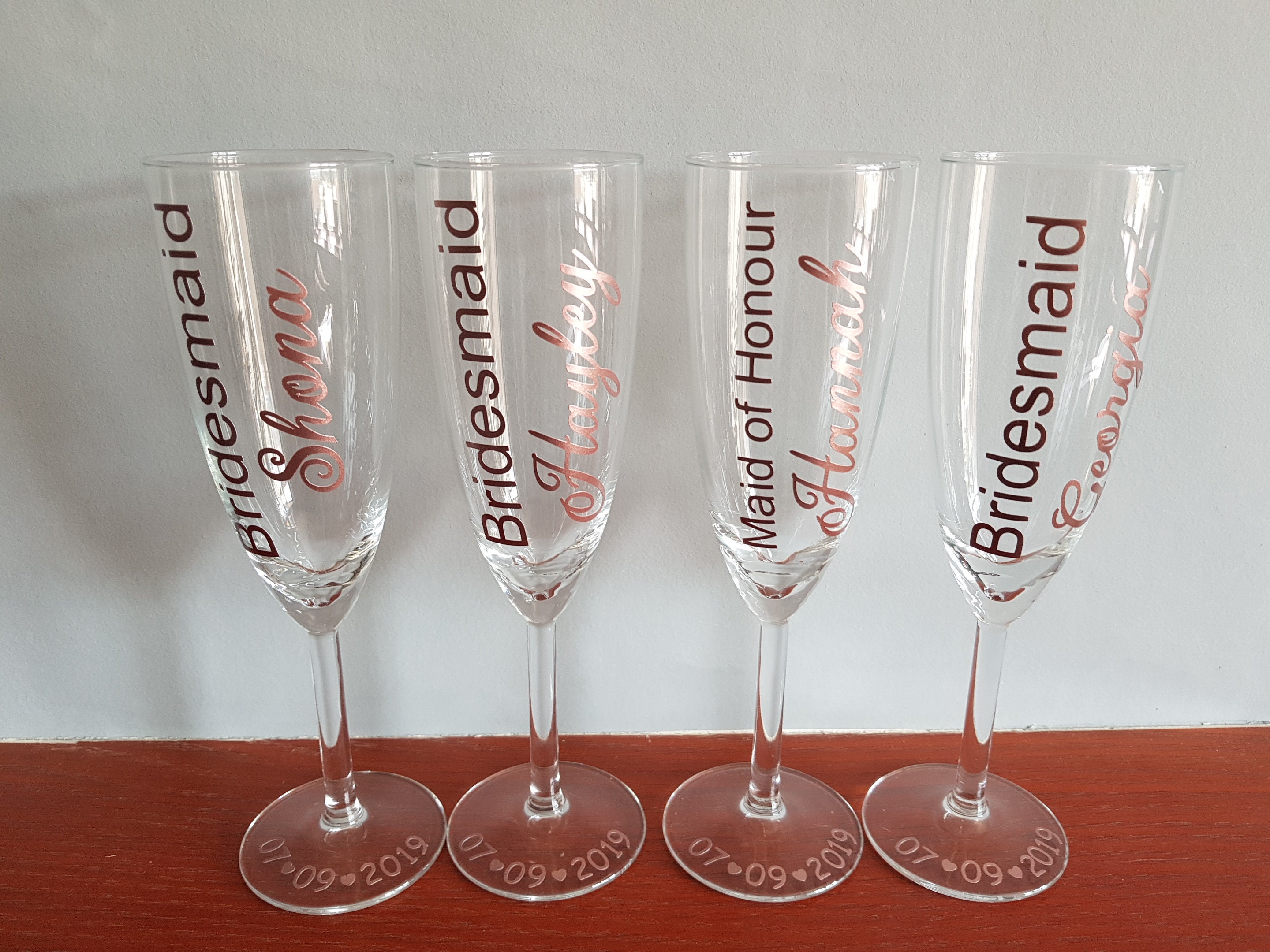 Rose gold champagne flutes personalised champagne flutes