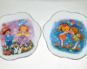 Vintage Big Eyes Plates,Children Collectors Plate,Boy and Girl Plates,Porcelain Collectible Plate,Japan,Giftcraft,Noritake,Kitsch,MOD,1960s