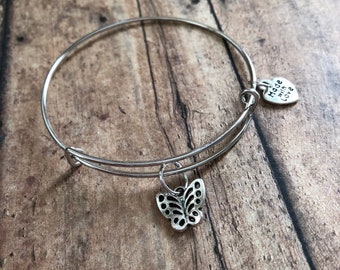 butterfly charm bracelet, butterfly bangle, butterfly jewelry, gift for her, birthday gift for her