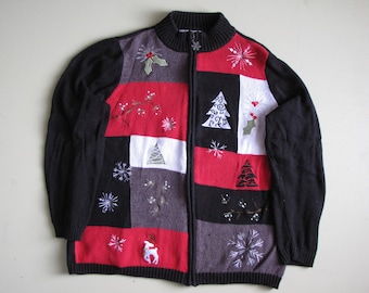 Vintage Ugly Christmas Sweater - Womens - 1X - Red, Black