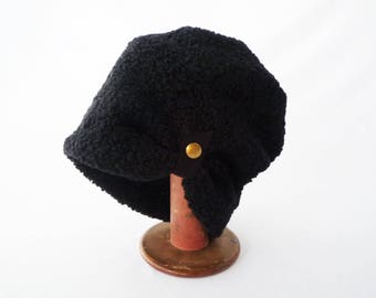 Slouchy Knit Hat, Black Hat, Loopy Knit, Poodle Knit, Wool Hat, Women's Hats, Winter Hat, Boho Hat, Messy Hair Hat, Comfy Hat, Gift for Her