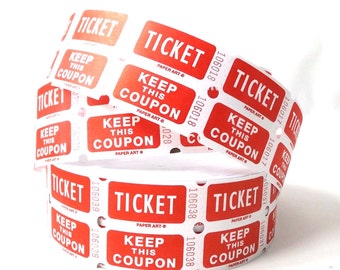 party supplies. carnival tickets. party decorations. paper ephemera. red. white. circus decor. craft supplies. double tickets. tickets. stub