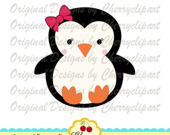 Baby penguin girl SVG DXF, Winter animal Silhouette Cut Files, Cricut Cut Files CHW37 -Personal and Commercial Use