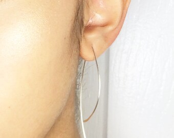 Silver arc threader earrings, Sterling silver, long earrings, minimalist jewelry, gifts for her, simple earrings