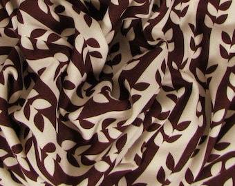 8.99 FINAL CLEARANCE SALE! Organic Knit Cotton Interlock Fabric Chocolate Brown Vine Print; Sewing Clothing