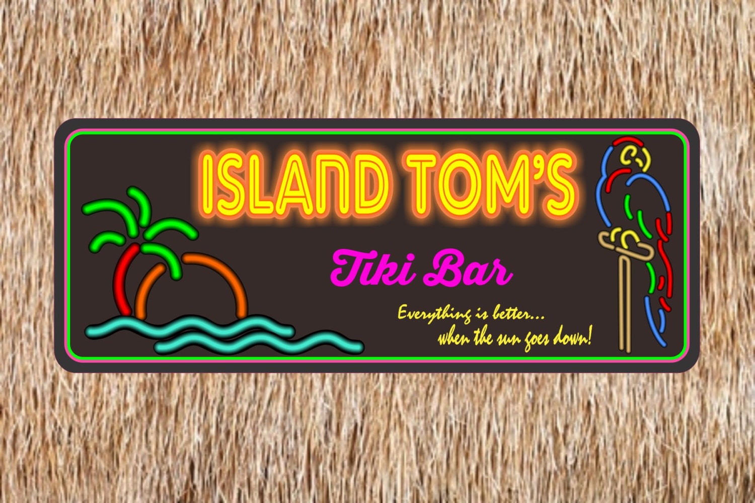 Personalized Tiki Bar Sign With Neon Effect Font Tropical