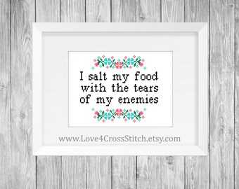 Subversive Cross Stitch Pattern Funny, Kitchen Cross Stitch, Salt Cross Stitch, Enemy Cross Stitch, Clever Cross Stitch, Floral Cross