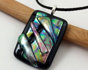 Fused Glass Pendant, Fused Glass Necklace, Fused Glass Jewelry, Dichroic Glass Pendant, Dichroic Glass Necklace, Rainbow Glass Pendant