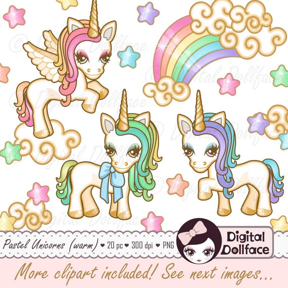 Pastel Unicorn Clipart, for themed Baby Shower / Unicorn Birthday Clipart, Magical Unicorn ...