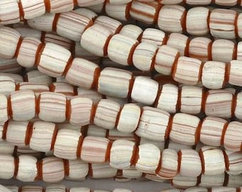 Seed Beads-5mm Handmade Glass-Indonesia-Terra Cotta White Stripe-Quantity 1