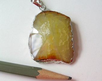 Huge agate pendant charm with silver tone plating